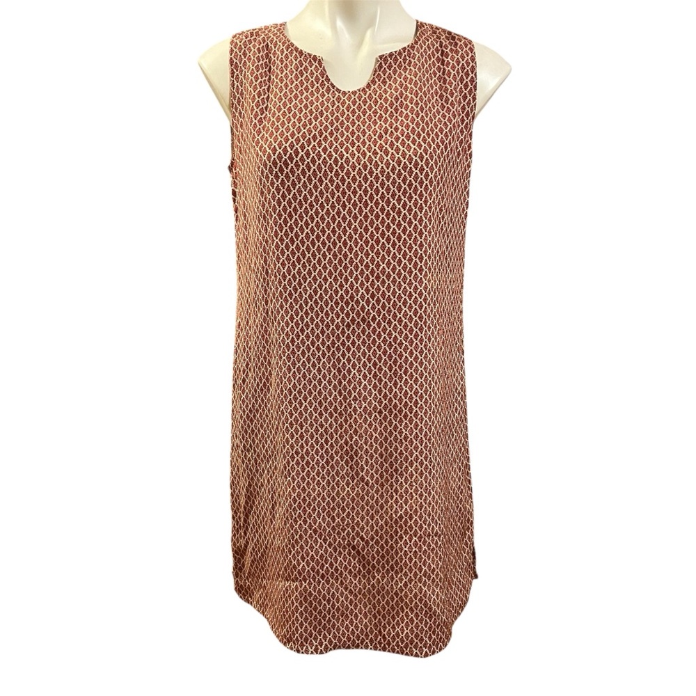 The Territory Ahead Red and Cream Silk Sleeveless Shift Style Dress 10P